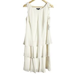 SLNY Ivory Sleeveless Tiered Layered Crepe Midi Dress Size 10
